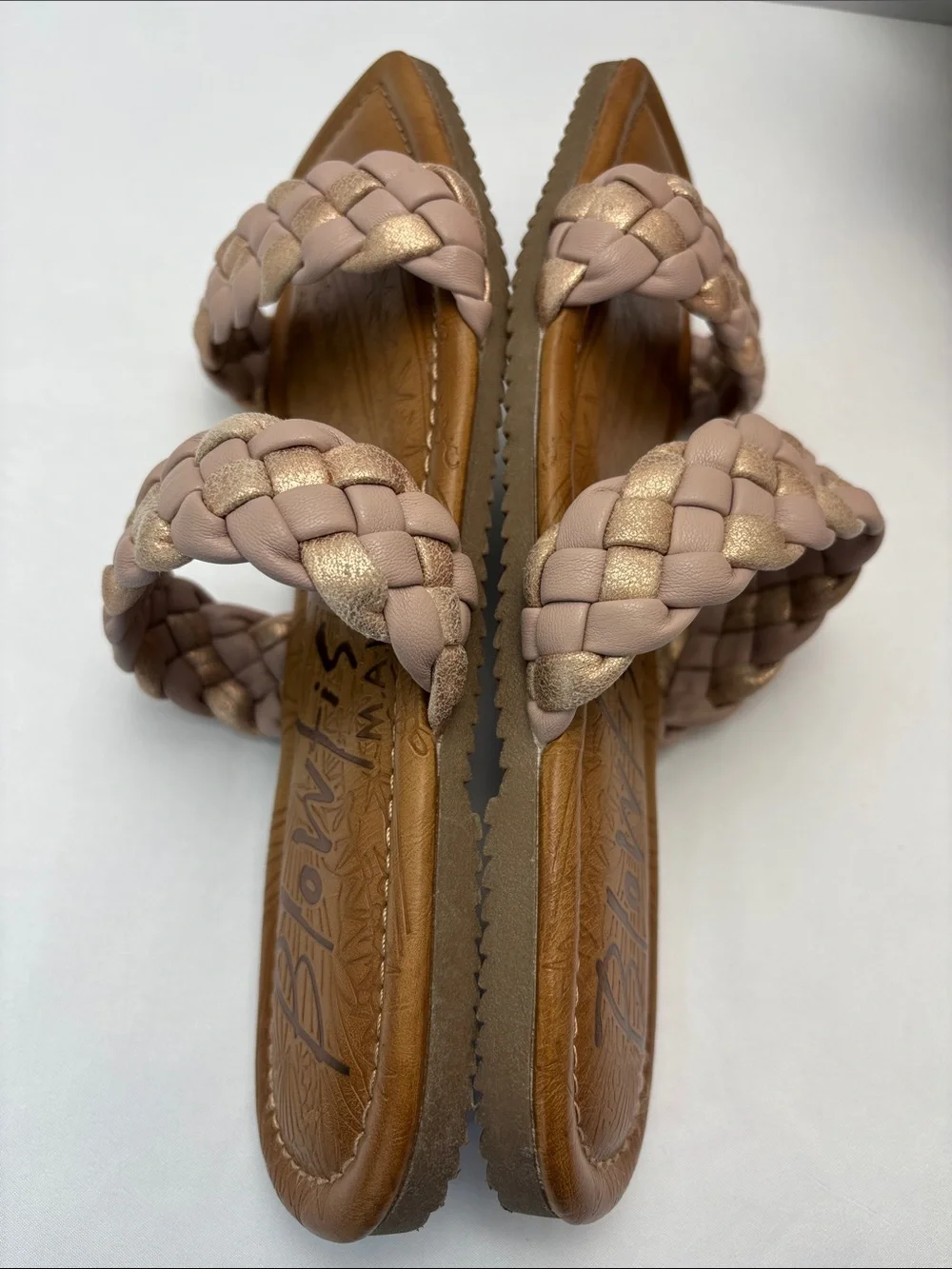 Blowfish Malibu Womens 10‎ Braided Double-Strap Slide Sandals in Blush&Gold #725